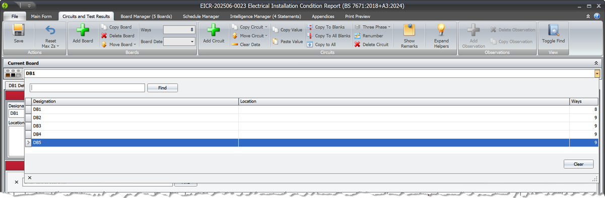 Screenshot showing the board selection control and navigation options in Pirform