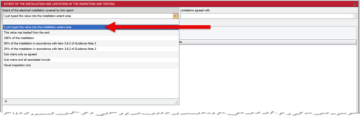 A drop-down list showing a value that was loaded from the cert